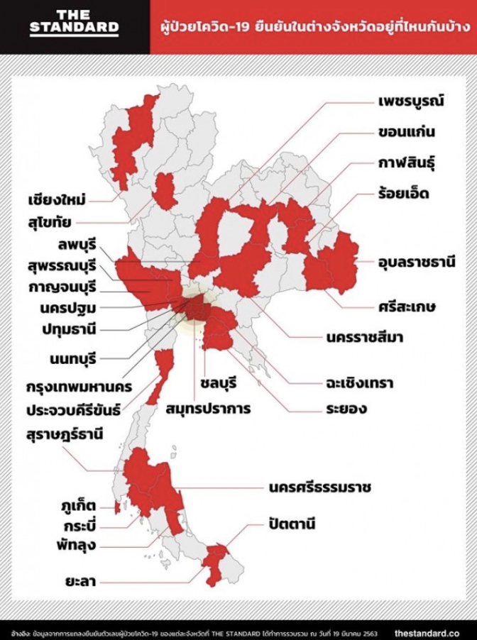 เปิดรายชื่อจังหวัด ที่พบผู้ป่วยโควิด-19