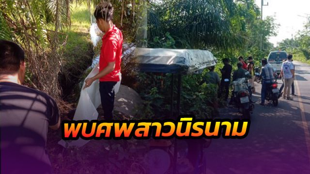 พบศพสาวนิรนามเสียชีวิตอยู่ข้างท่อระบายน้ำในสวนปาล์มน้ำมัน ในพื้นที่ อ.ท่าศาลา